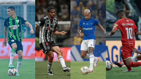 Jogadores de América, Atlético, Cruzeiro e Tombense (foto: Mourão Panda/América; Pedro Souza/Atlético; Staff Images/Cruzeiro; Pedro Souza/Atlético)