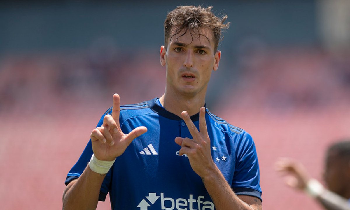 Juan Dinenno comemora gol pelo Cruzeiro (foto: Staff Images/Cruzeiro)