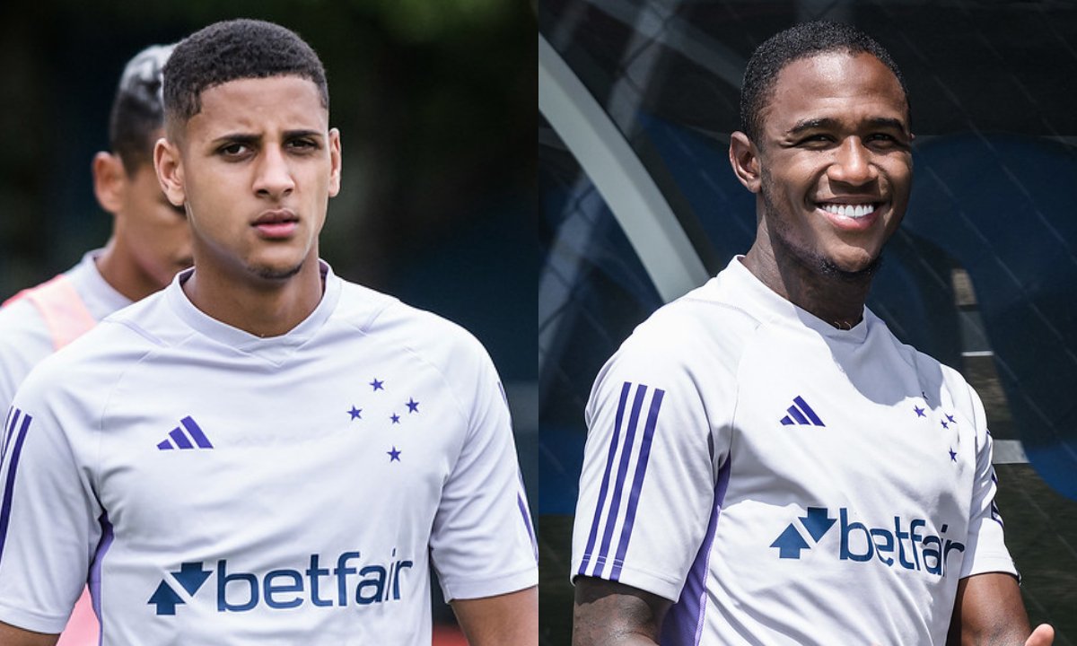 Fernando e João Pedro em treino do Cruzeiro (foto: Montagem de fotos de Gustavo Aleixo/Cruzeiro)