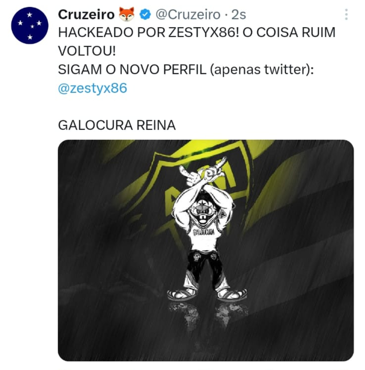 Invasão do hacker nas redes sociais do Cruzeiro - (foto: Reprodução redes sociais)