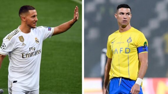 Hazard e Cristiano Ronaldo (foto: Gabriel Bouys/AFP e STR/AFP)