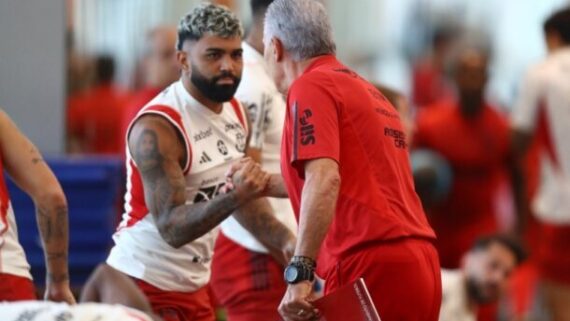 Gabigol e Tite (foto: Foto: Marcelo Cortes/CRF)