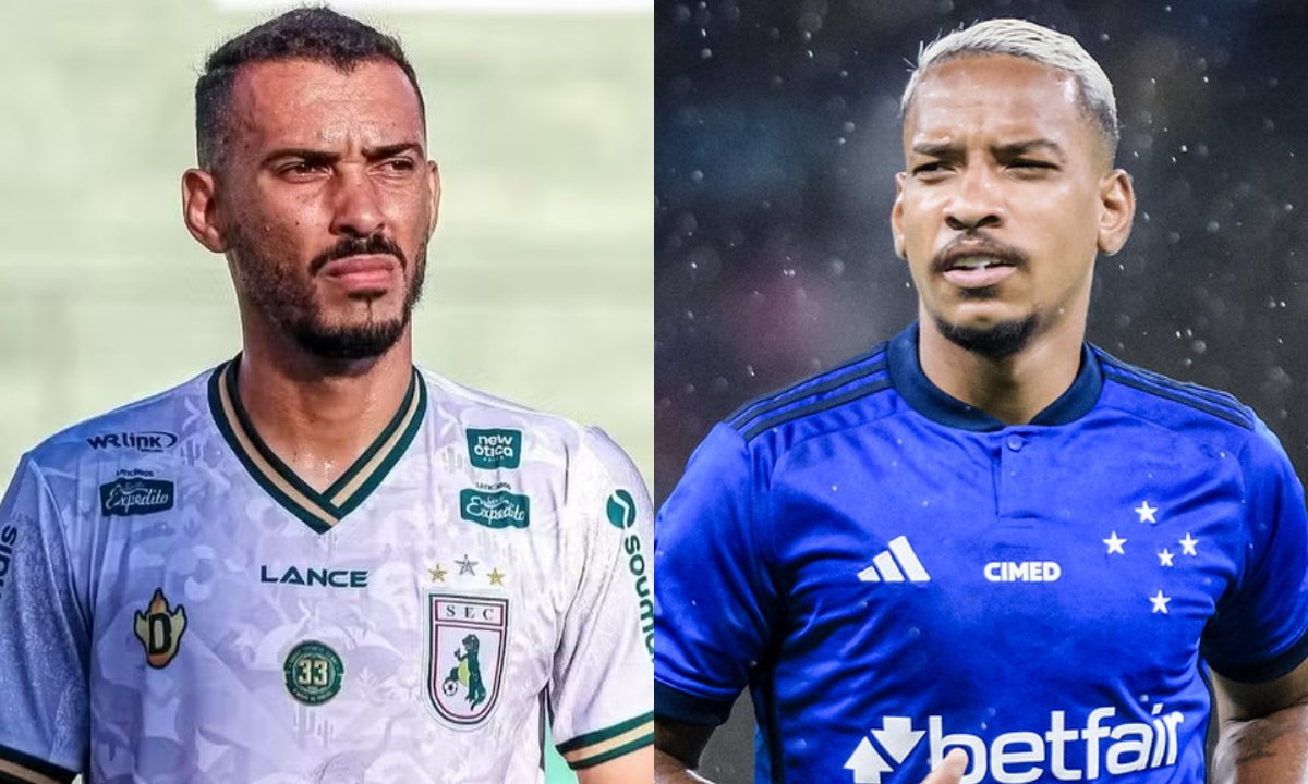 Adriano Seixas, do Sousa, e Matheus Pereira, do Cruzeiro (foto: Luciano Soares / Sousa e Staff Images / Cruzeiro)