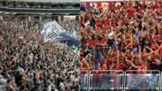 Torcidas de Atlético e Flamengo (foto: Daniela Veiga/Atlético e Fotojumb/LNB)