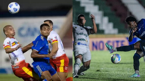 Cruzeiro foi eliminado pelo Juazeirense (à esquerda) em 2021 e pelo Sousa (à direita) em 2024 (foto: Bruno Haddad e Gustavo Aleixo / Cruzeiro)