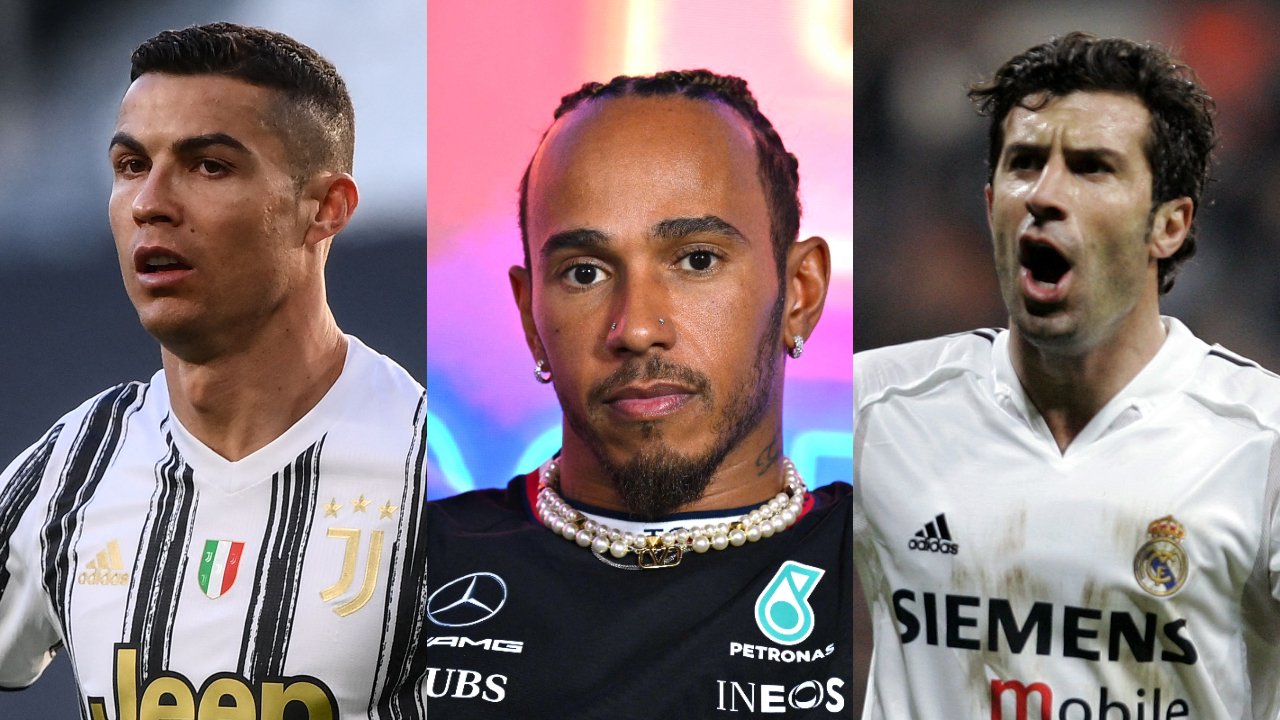 Ida de Hamilton à Ferrari foi comparada a transferências de Cristiano Ronaldo, Luís Figo e outros (foto: MARCO BERTORELLO, ANGELA WEISS e PAUL WHITE/AFP)