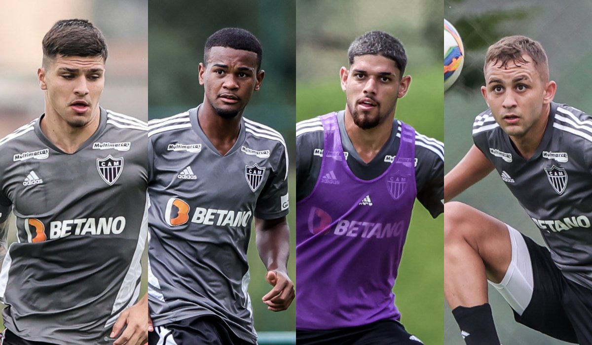 Isaac, Alisson, Rubens e Vitor Gabriel: jovens formados na base do Atlético (foto: Montagem com imagens de Pedro Souza/Atlético)