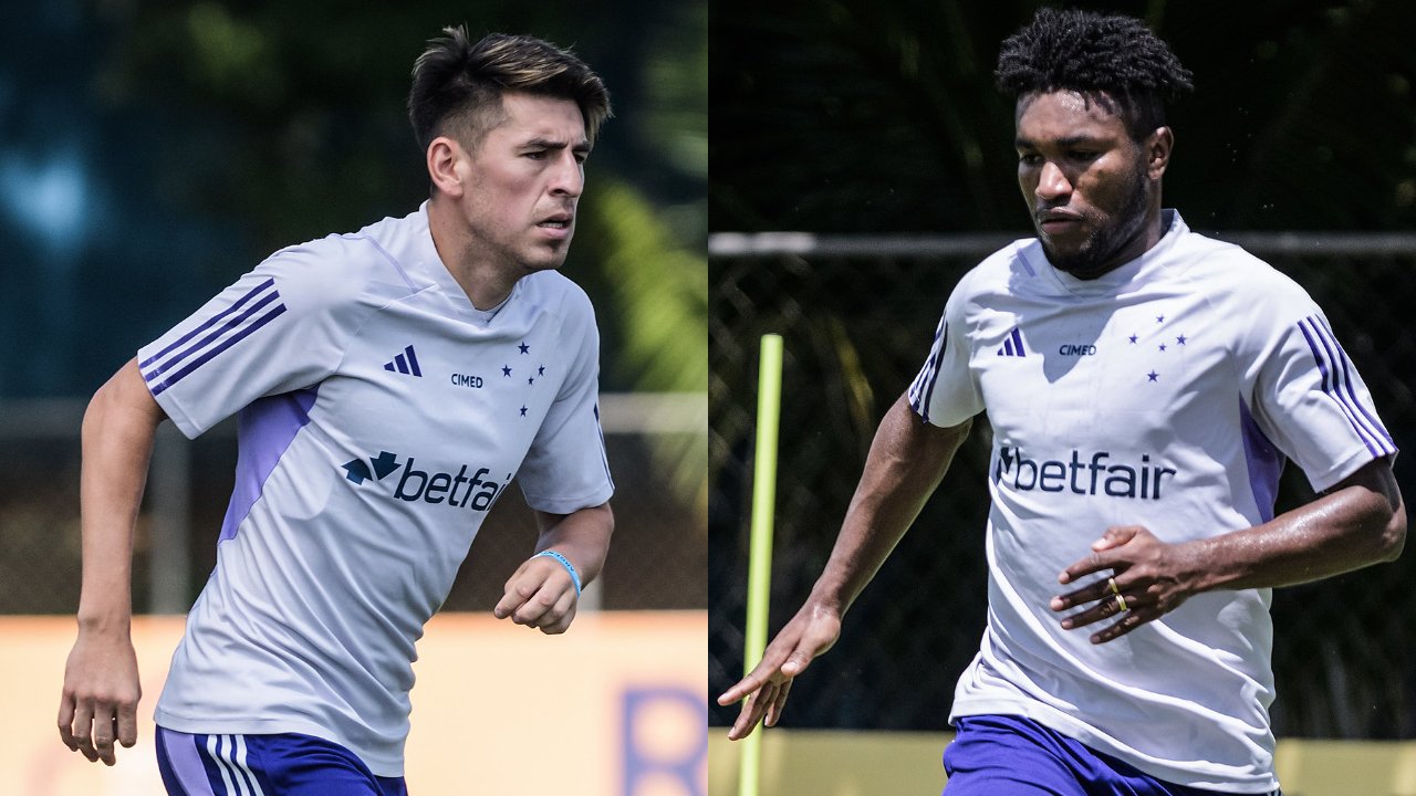 Lucas Villalba e José Cifuentes em treino do Cruzeiro na Toca da Raposa 2 (foto: Gustavo Aleixo/Cruzeiro)