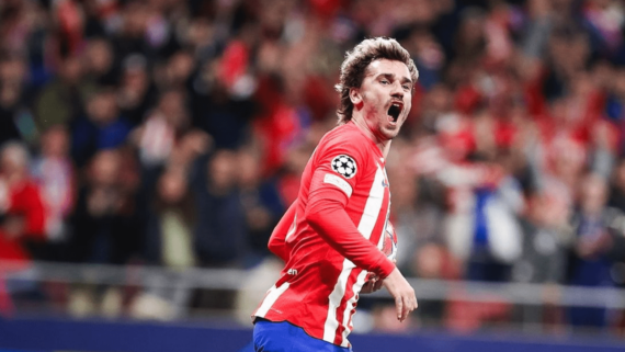 Antoine Griezmann, do Atlético de Madrid, comemorando gol sobre Inter de Milão na Champions League (foto: Divulgação/Atlético de Madrid)