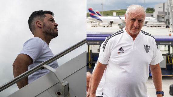 Montagem de Larcamón e Felipão em aeroporto (foto: Gustavo Aleixo/Cruzeiro e Pedro Souza / Atlético)