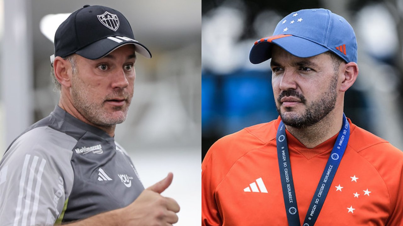 Gabriel Milito, do Atlético, e Nicolás Larcamón, do Cruzeiro (foto: Montagem de fotos de Pedro Souza/Atlético e Gustavo Aleixo/Cruzeiro)