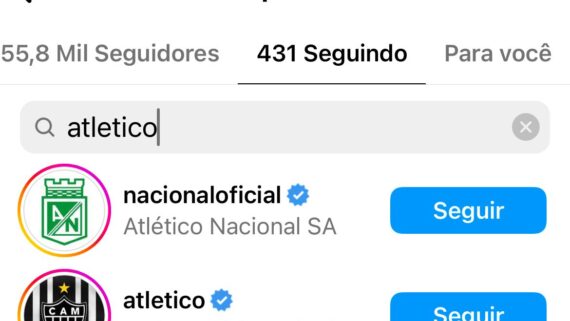 Brahian Palacios, que tem acerto encaminhado com o Atlético, passou a seguir o clube no Instagram (foto: Reprodução/Instagram)