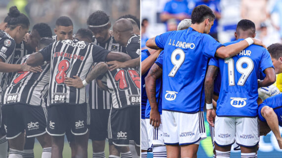 Jogadores de Atlético e Cruzeiro (foto: Pedro Souza / Atlético e Staff Images / Cruzeiro)