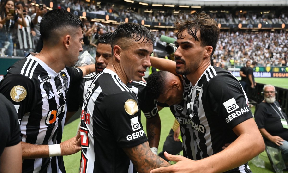 Comemoração de gol do Atlético (foto: Leandro Couri/EM/D.A Press)