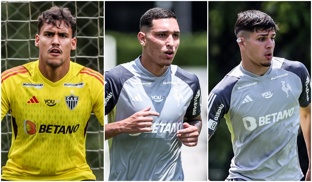 Matheus Mendes, Paulo Vitor e Isaac: três dos sete jogadores do Atlético não utilizados no Mineiro - (foto: Montagem com imagens de Pedro Souza/Atlético)
