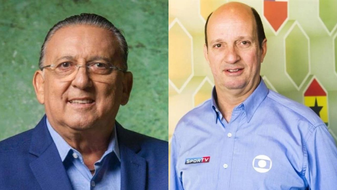Galvão Bueno, icônico narrador da Globo, e Marcos Uchôa, ex-jornalista da Glovo (foto: Divulgação/Globo)