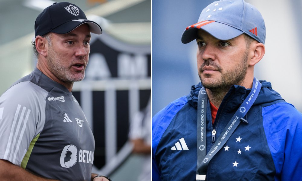 Gabriel Milito e Larcamón (foto: Pedro Souza/Atlético e Gustavo Aleixo/Cruzeiro)