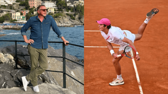 à esquerda Boris Becker, ex-tenista; e à direita João Fonseca, tenista brasileiro de 17 anos (foto: Reprodução/Instagram; ATP Tpur/Mutua Madrid Open)