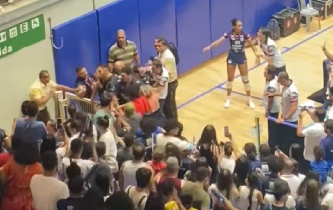 Fim da partida entre Minas e Osasco ficou marcado por confusão (foto: Redes sociais/Reprodução)