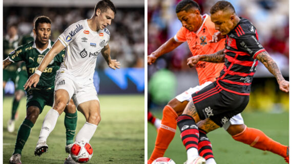 Palmeiras x Santos e Flamengo x Nova Iguaçu (foto: Montagem: Raul Baretta/Santos FC. e Marcelo Cortes/Flamengo)