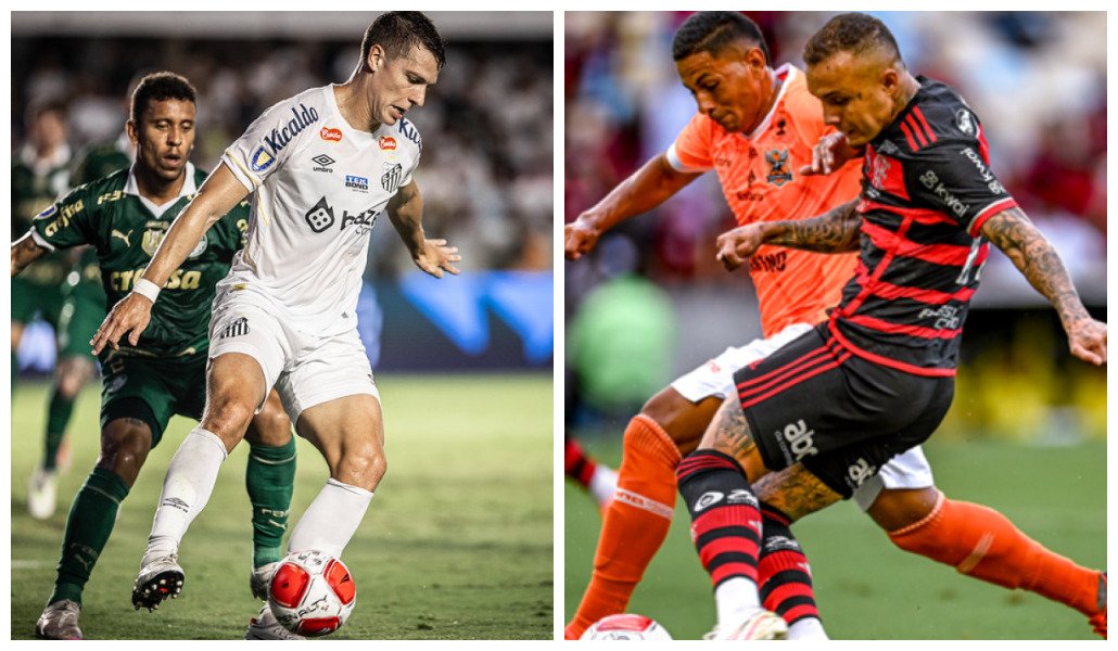 Palmeiras x Santos e Flamengo x Nova Iguaçu (foto: Montagem: Raul Baretta/Santos FC. e Marcelo Cortes/Flamengo)