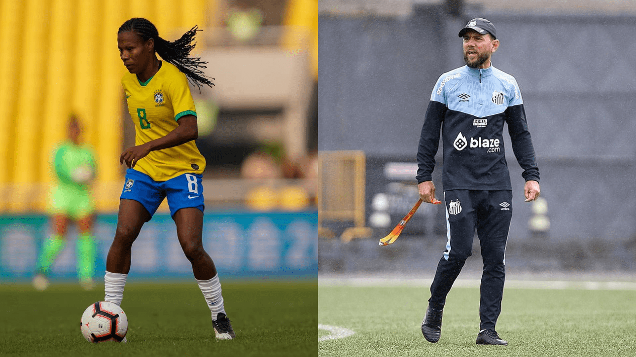 à esquerda, Formiga, ex-jogadora de futebol; à direita, Kleiton Lima, técnico do time feminino do Santos (foto: Reprodução/Instagram; Pedro Ernesto Guerra Azevedo)