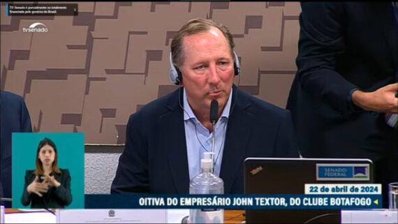 John Textor depôs à CPI da Manipulação de Jogos, no Senado Federal, em Brasília (foto: Reprodução /TV Senado)