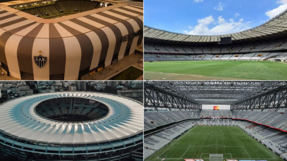 Arena MRV, Mineirão, Maracanã e Ligga Arena (foto: Montagem sobre fotos de divulgação)