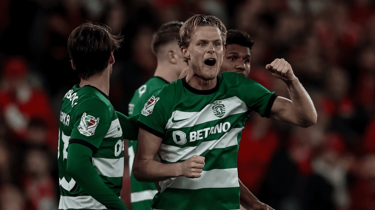 Jogadores do Sporting comemorando gol sobre Benfica pela Taça de Portugal (foto: Reprodução/Instagram)
