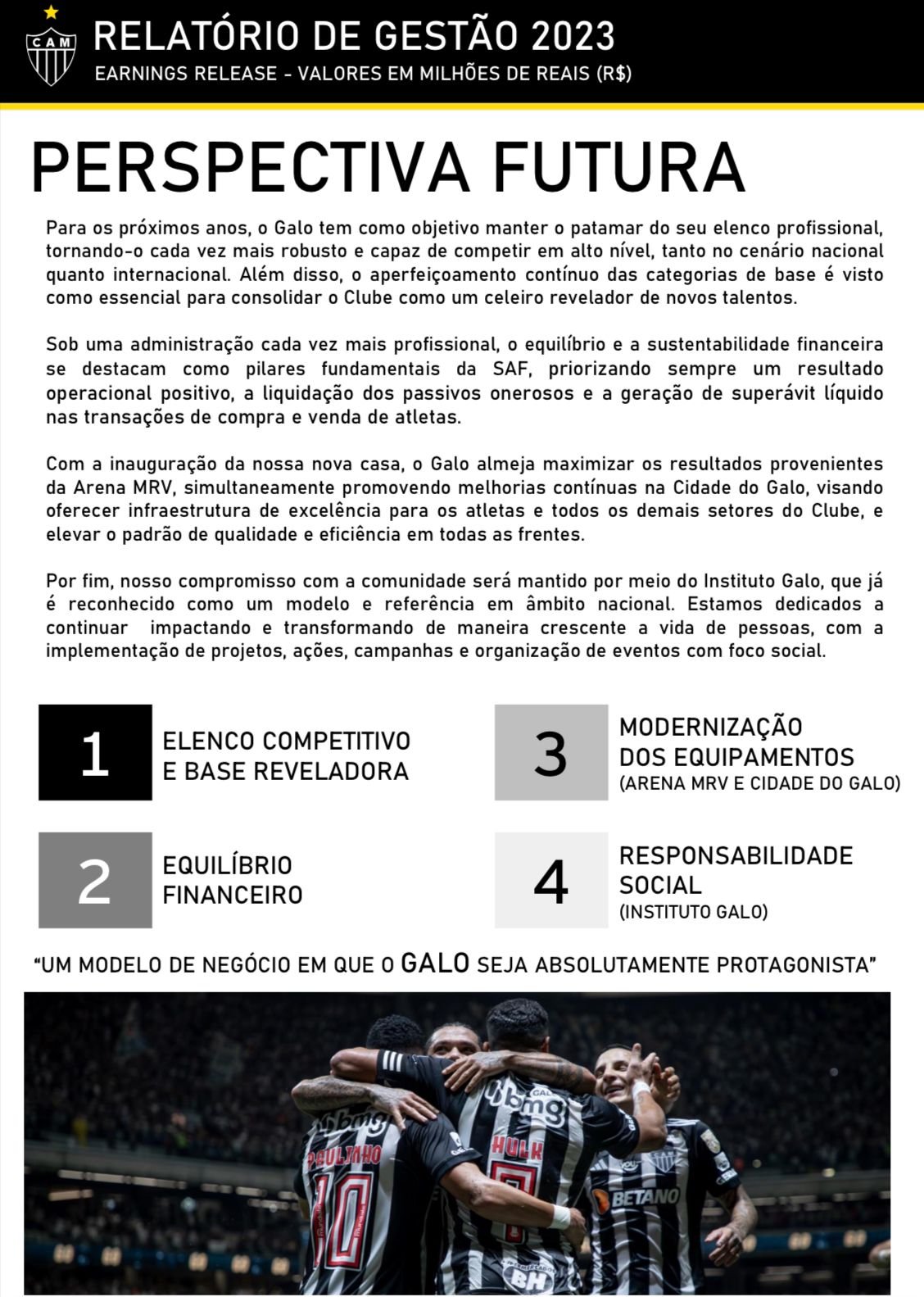 Trecho do balanço financeiro de 2023 do Atlético - (foto: Reprodução/Atlético)