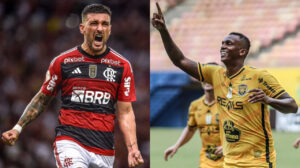 Arrascaeta, meia do Flamengo, e Jô, atacante do Amazonas - Crédito: 