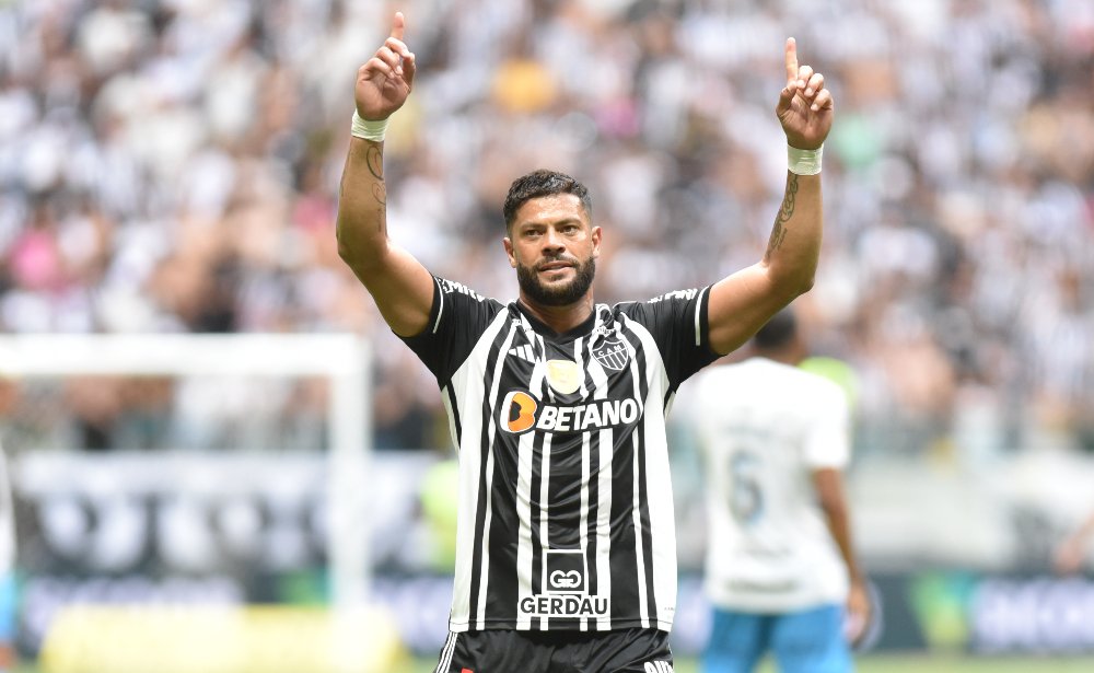 Hulk comemora gol do Atlético em vitória sobre o Grêmio, por 3 a 0, pelo Campeonato Brasileiro de 2023 (foto: Ramon Lisboa/EM/D.A Press)