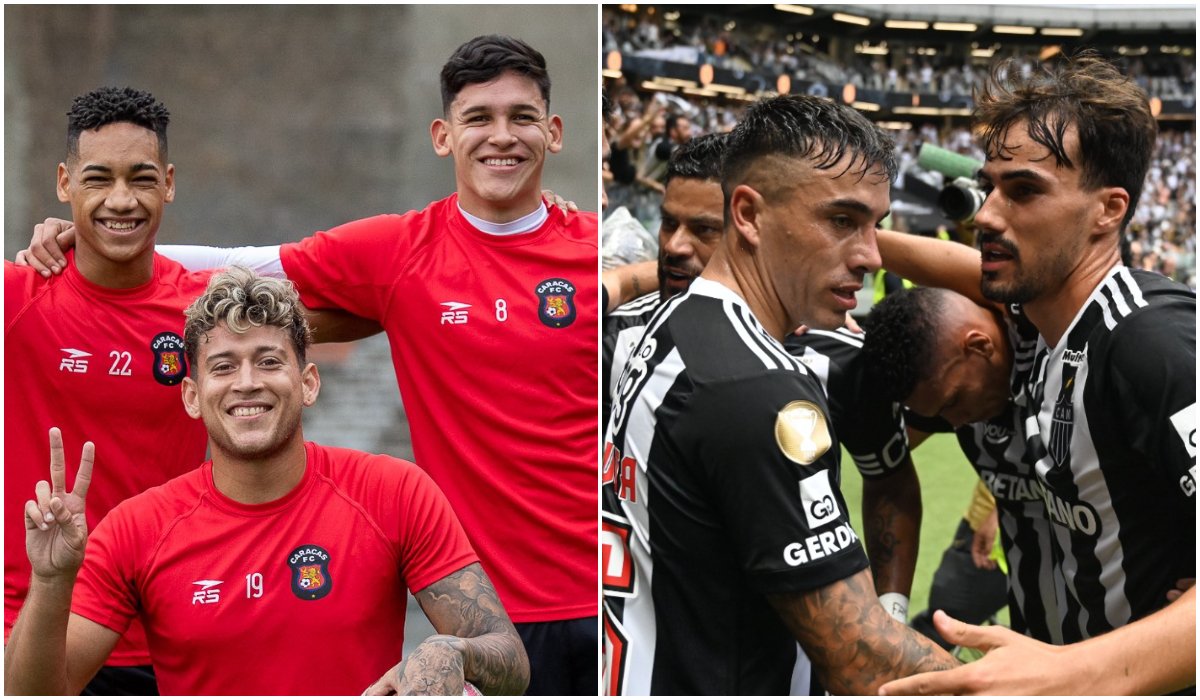 Jogadores de Caracas e Atlético, que se enfrentarão na primeira rodada da fase de grupos da Copa Libertadores (foto: Divulgação/Caracas e Leandro Couri/EM/D.A Press)