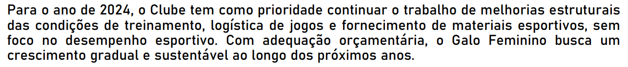 Trecho do documento em que o Atlético afirma não ter foco no desempenho esportivo do futebol feminino - (foto: Reprodução )