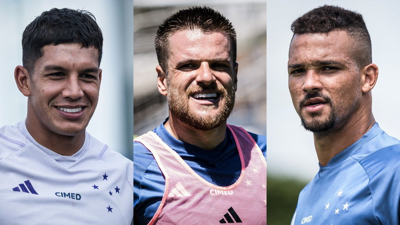 Lucas Romero, Ramiro e Zé Ivaldo em treino do Cruzeiro (foto: Montagem de fotos de Gustavo Aleixo/Cruzeiro)