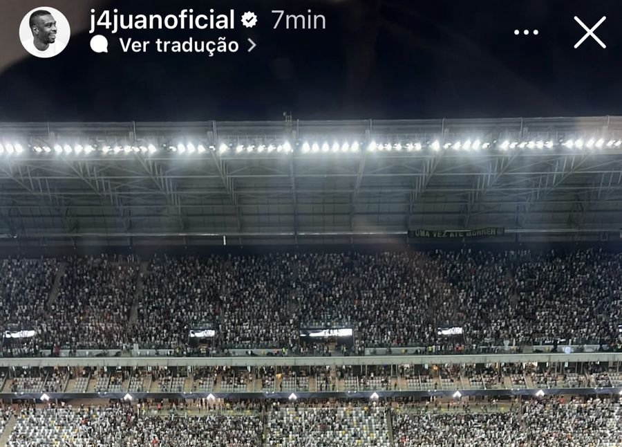 Ex-zagueiro Juan, hoje coordenador técnico da Seleção Brasileira, assistiu a Atlético x Rosario Central na Arena MRV e compartilhou no Instagram (foto: Reprodução/Instagram/Juan)