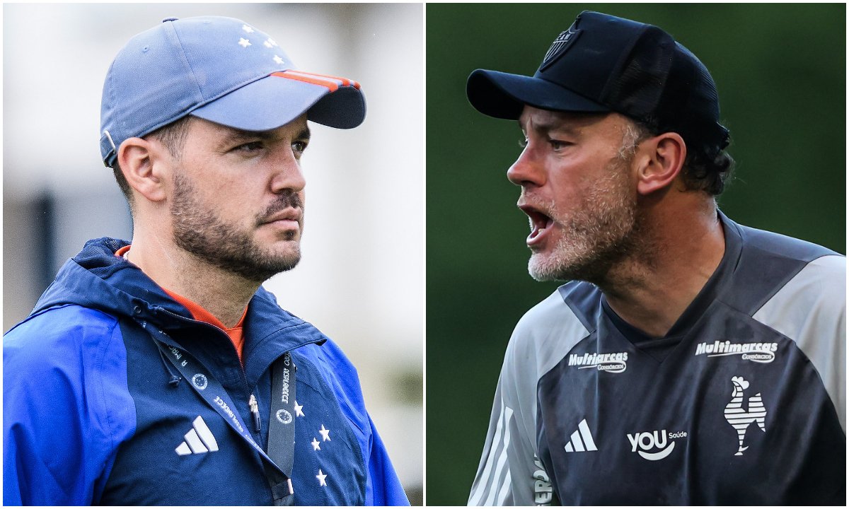 Larcamón, técnico do Cruzeiro, Gabriel Milito, técnico do Atlético (foto: Gustavo Aleixo/Cruzeiro e Pedro Souza/Atlético)