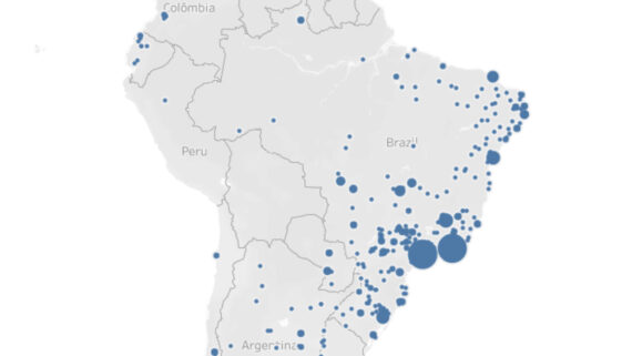 Captura de tela que mostra parte do mapa-múndi-interativo do Brasileiro 2024, feito pelo No Ataque (foto: Reprodução/Tableau Public)
