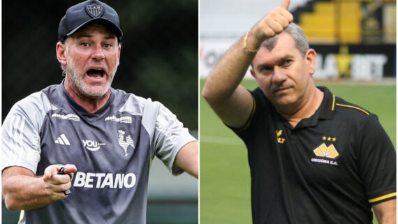 Gabriel Milito, técnico do Atlético, e Cláudio Tencati, técnico do Criciúma (foto: Pedro Souza/Atlético e Celso da Luz/Criciúma)