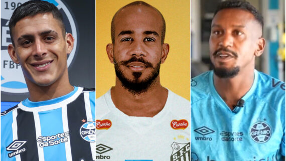 Pavón, Patrick e Edenilson deixaram o Atlético em 2024 (foto: Lucas Uebel/Grêmio, Divulgação/Santos e Reprodução/Grêmio)