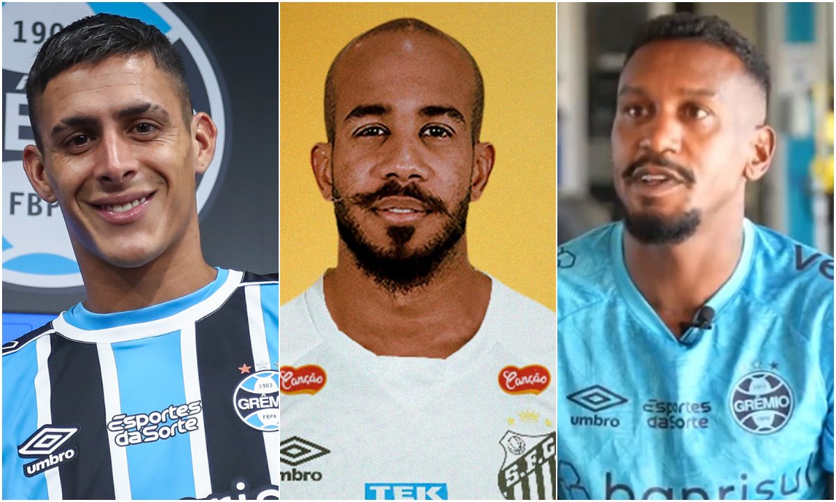 Pavón, Patrick e Edenilson deixaram o Atlético em 2024 (foto: Lucas Uebel/Grêmio, Divulgação/Santos e Reprodução/Grêmio)