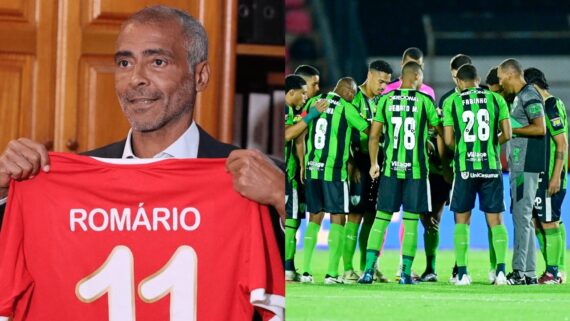 Site colocou Romário, presidente jogador do América-RJ, no América Mineiro (foto: Arthur Lyrio/América-RJ e Mourão Panda/América)