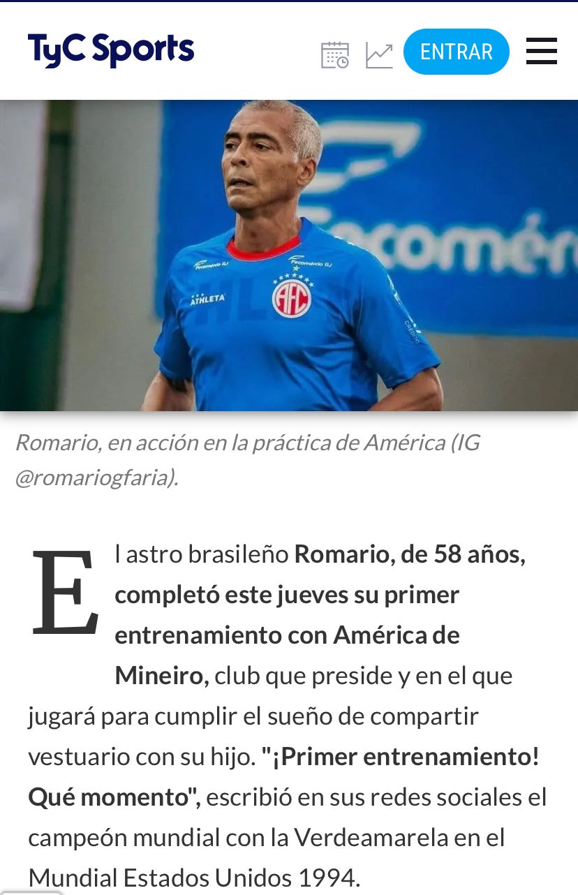 Lead do TyC Sports colocou Romário no Coelho - (foto: Reprodução/TyC Sports)