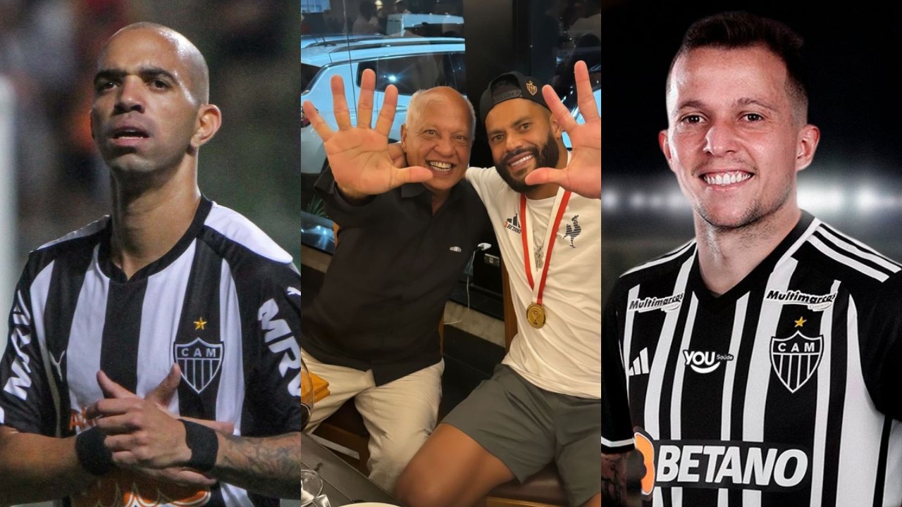 Diego Tardelli, Reinaldo e Bernard são alguns dos ídolos do Atlético que festejaram a conquista do pentacampeonato mineiro nas redes sociais (foto: Bruno Cantini/Atlético, Reprodção/Instagram e Divulgação/Atlético)