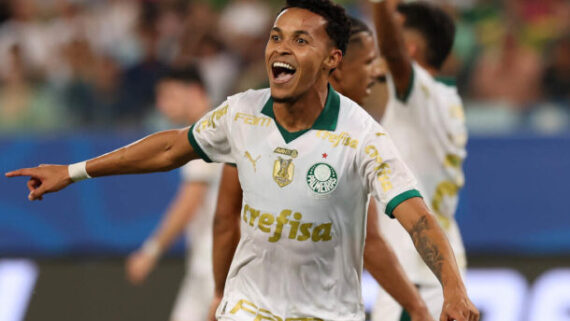 Lázaro celebra o gol que marcou para o Palmeiras (foto: Cesar Greco/Palmeiras)