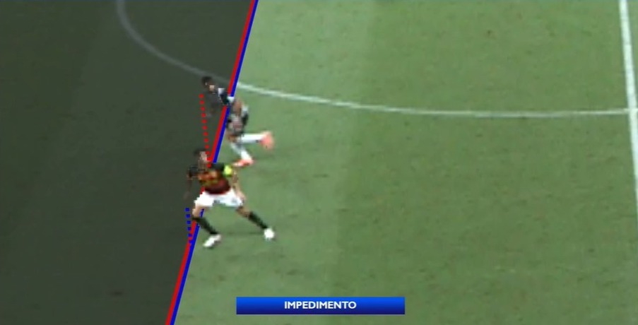 VAR traçou linhas e apontou impedimento de Hulk na origem do gol de Scarpa para o Atlético - (foto: Reprodução/CBF)