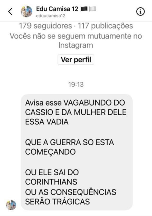 Ameaças proferidas por Edu Oliver a Cássio e à esposa do goleiro