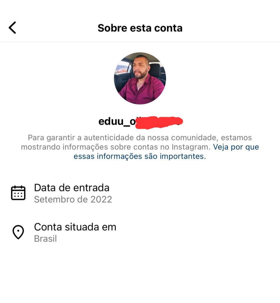 Conta nova de Edu Oliver no Insagram, criada em setembro de 2022