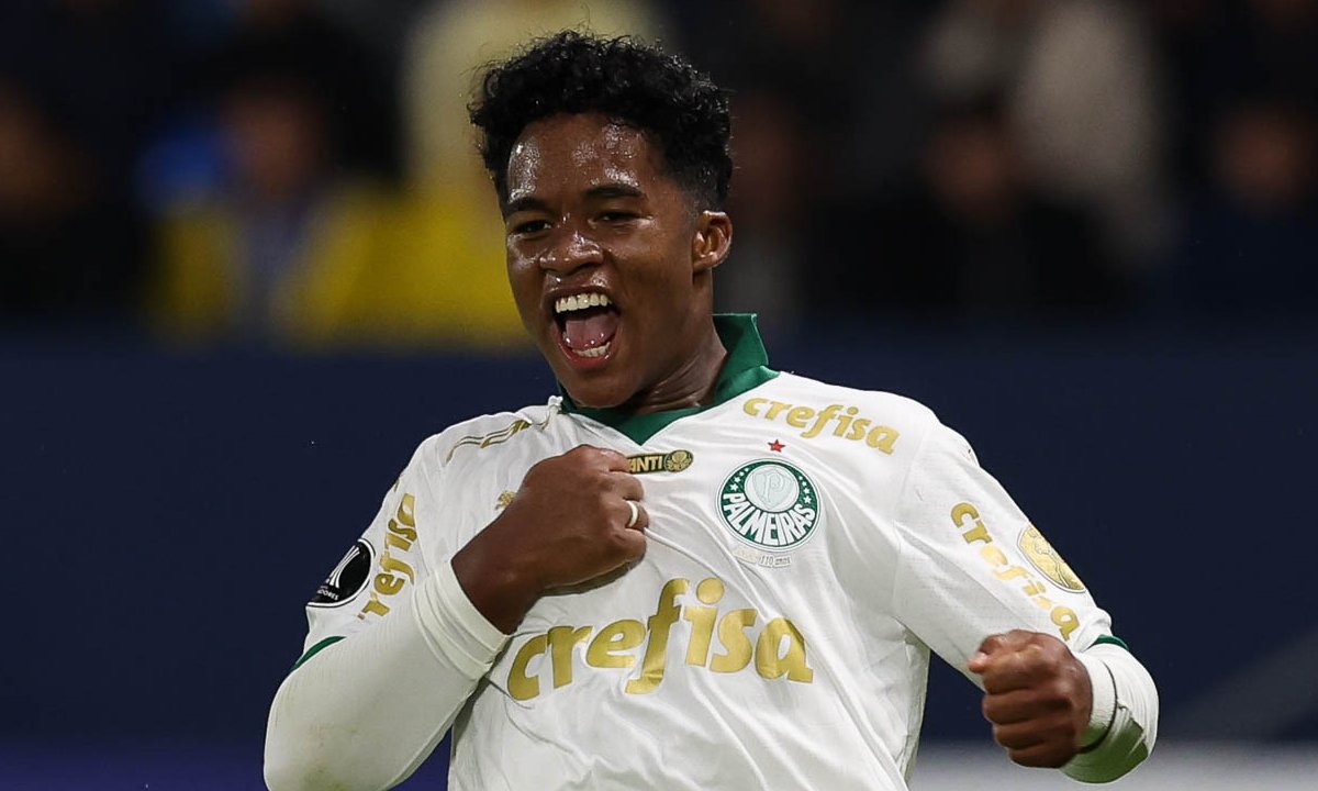 Endrick comemora gol pelo Palmeiras (foto: Cesar Greco/Palmeiras/by Canon)