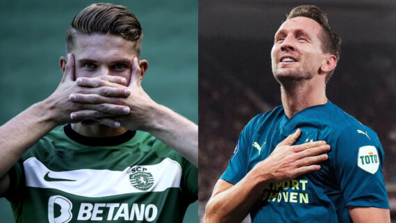 Gyokeres e Luuk de Jong (foto: Divulgação / Sporting e PSV)